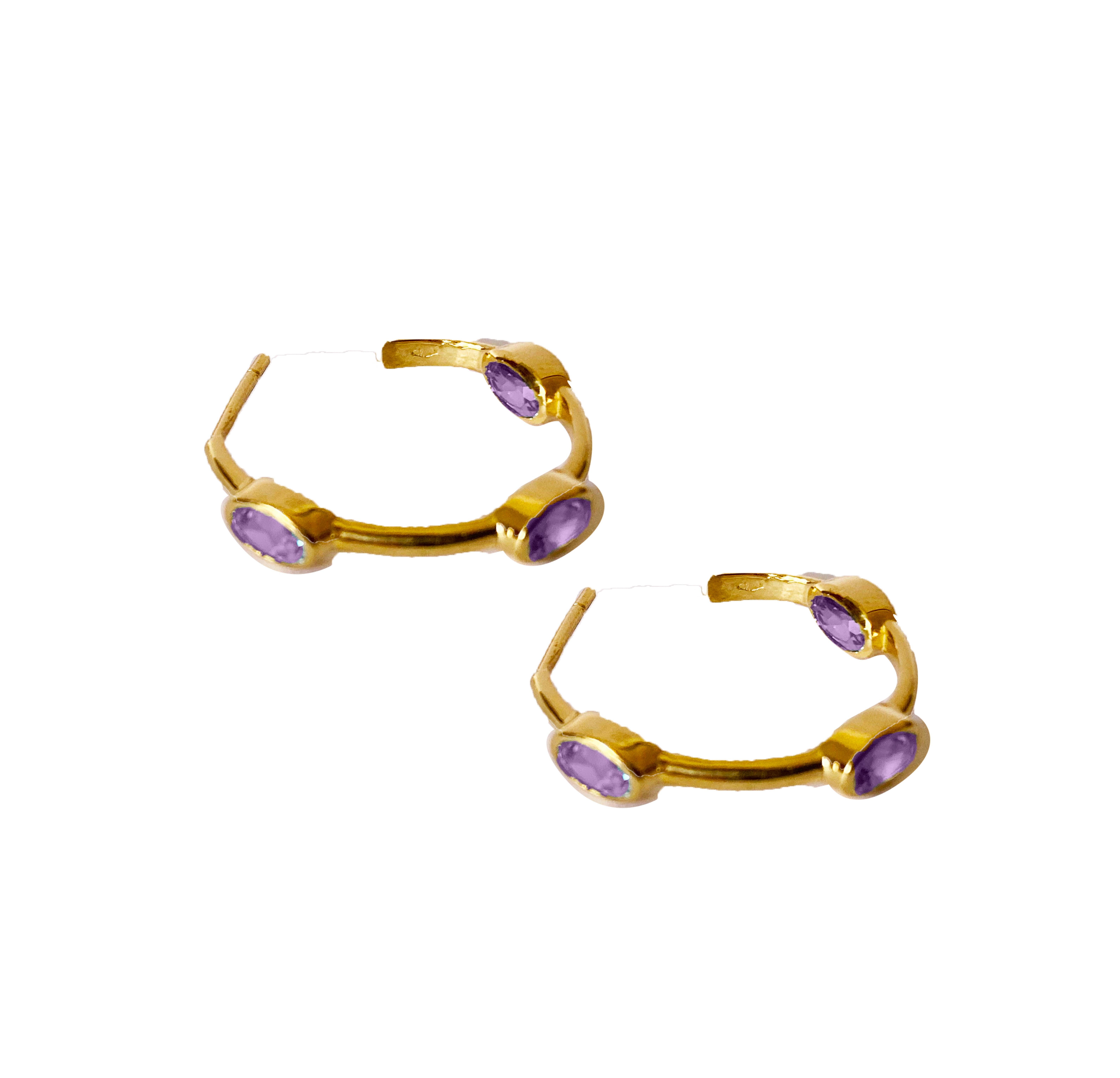 Rossella Ugolini Amethyst 18K Yellow Gold Unisex Hoops Earrings For Sale 3