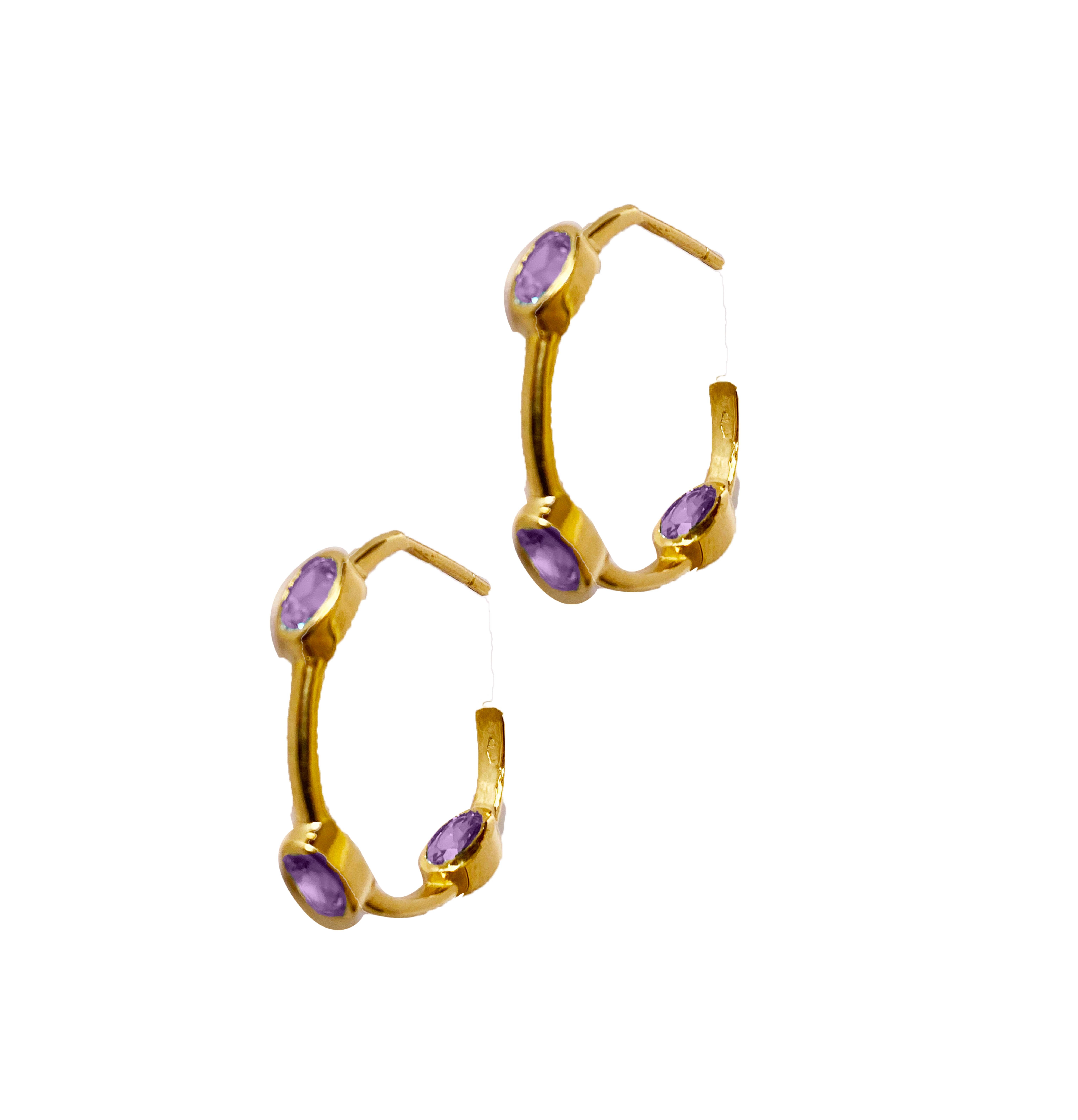 Rossella Ugolini Amethyst 18K Yellow Gold Unisex Hoops Earrings For Sale 2