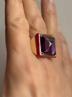 Rossella Ugolini Anello da cocktail con smalto ametista e placcatura in oro 24k Made in Italy