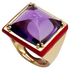 Rossella Ugolini Anello da cocktail con smalto ametista e placcatura in oro 24k Made in Italy