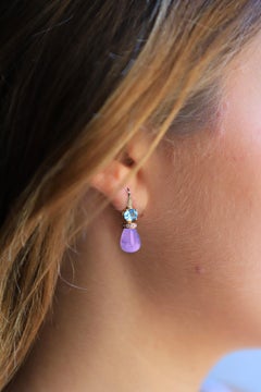 Rossella Ugolini Aquamarine 18K Gold Diamonds Amethyst Pendant Earrings