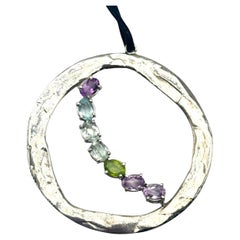 Rossella Ugolini Aquamarine Amethyst Peridot Pendant Moon Shape Silver Necklaces