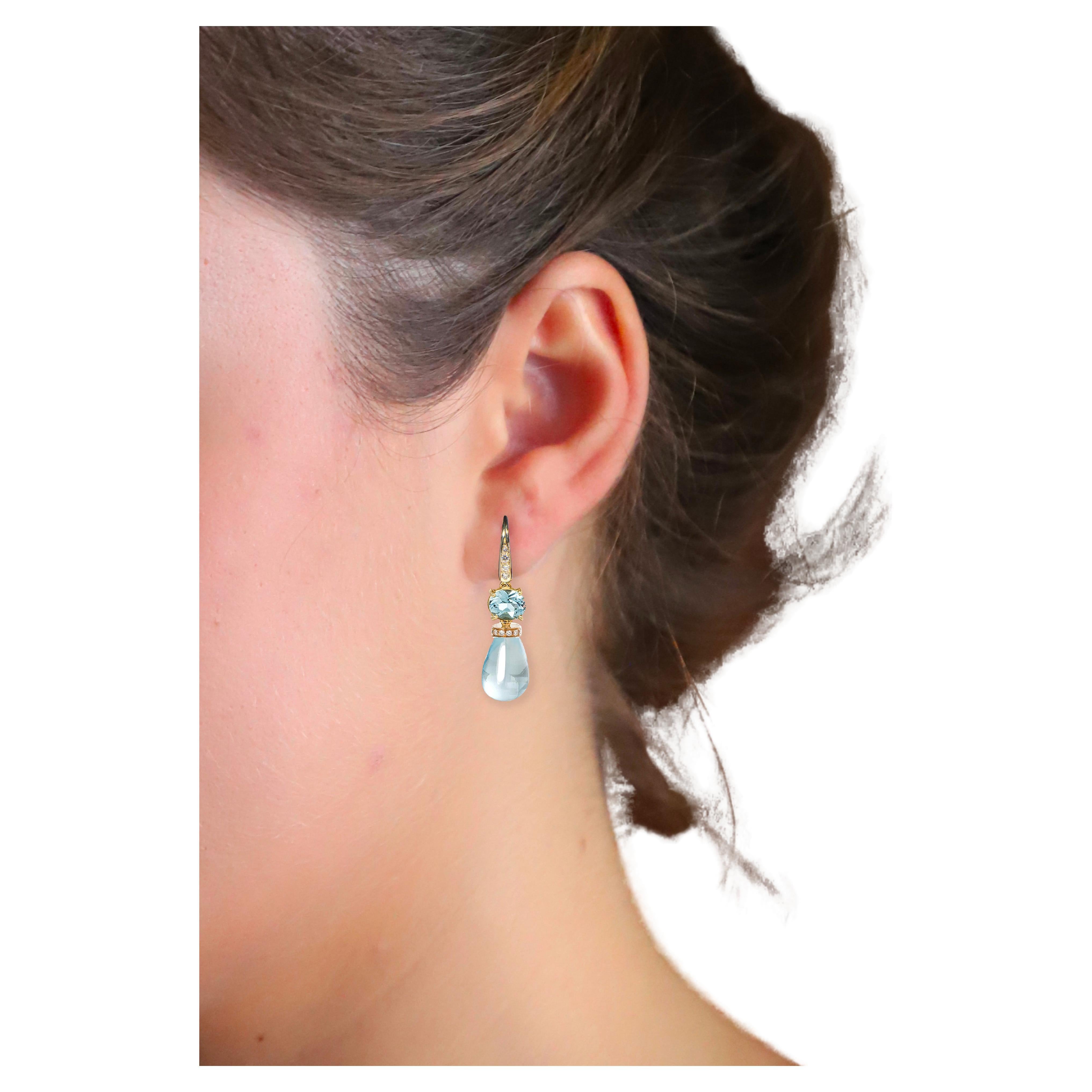 Women's or Men's Rossella Ugolini Aquamarine Diamonds 18K Yellow Gold Drops Earrings For Sale