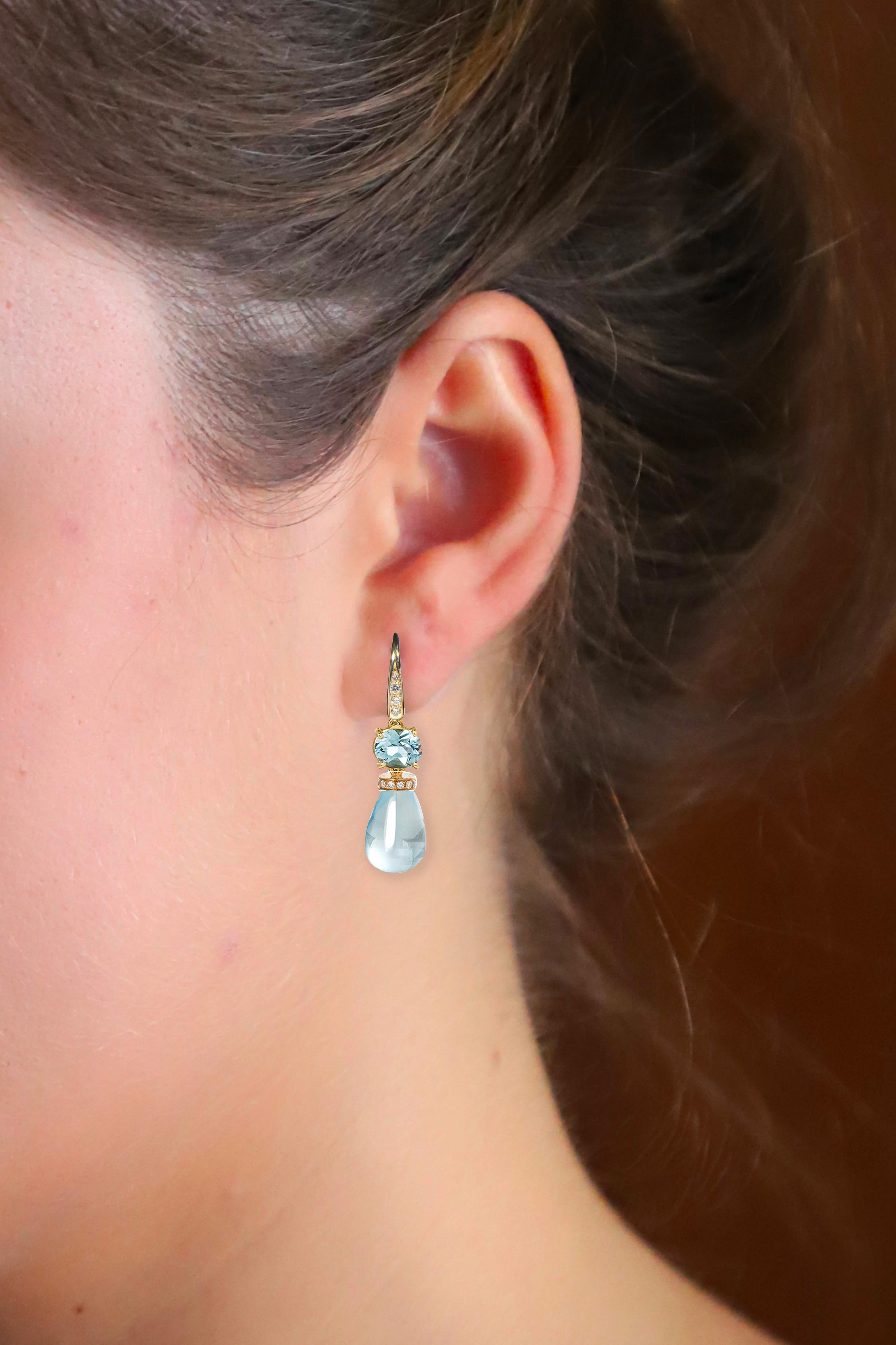 Rossella Ugolini Aquamarine Diamonds 18K Yellow Gold Drops Earrings In New Condition For Sale In Rome, IT