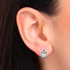 Rossella Ugolini Aquamarine White Diamonds Gold Stud Earrings Made in Italy