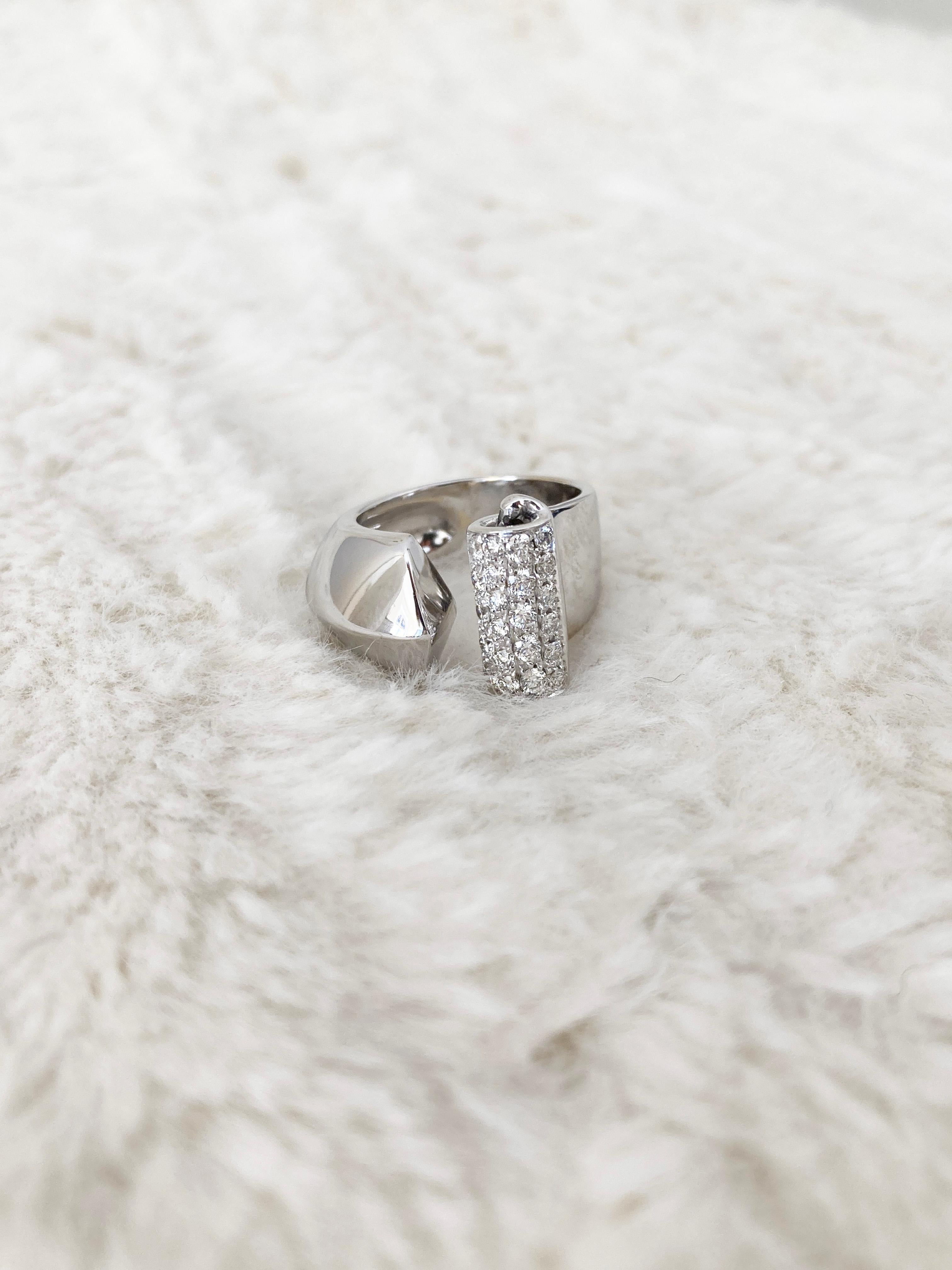 Rossella Ugolini Art Deco Style 18K Gold 0.22 Carat White Diamond Band Ring For Sale 6