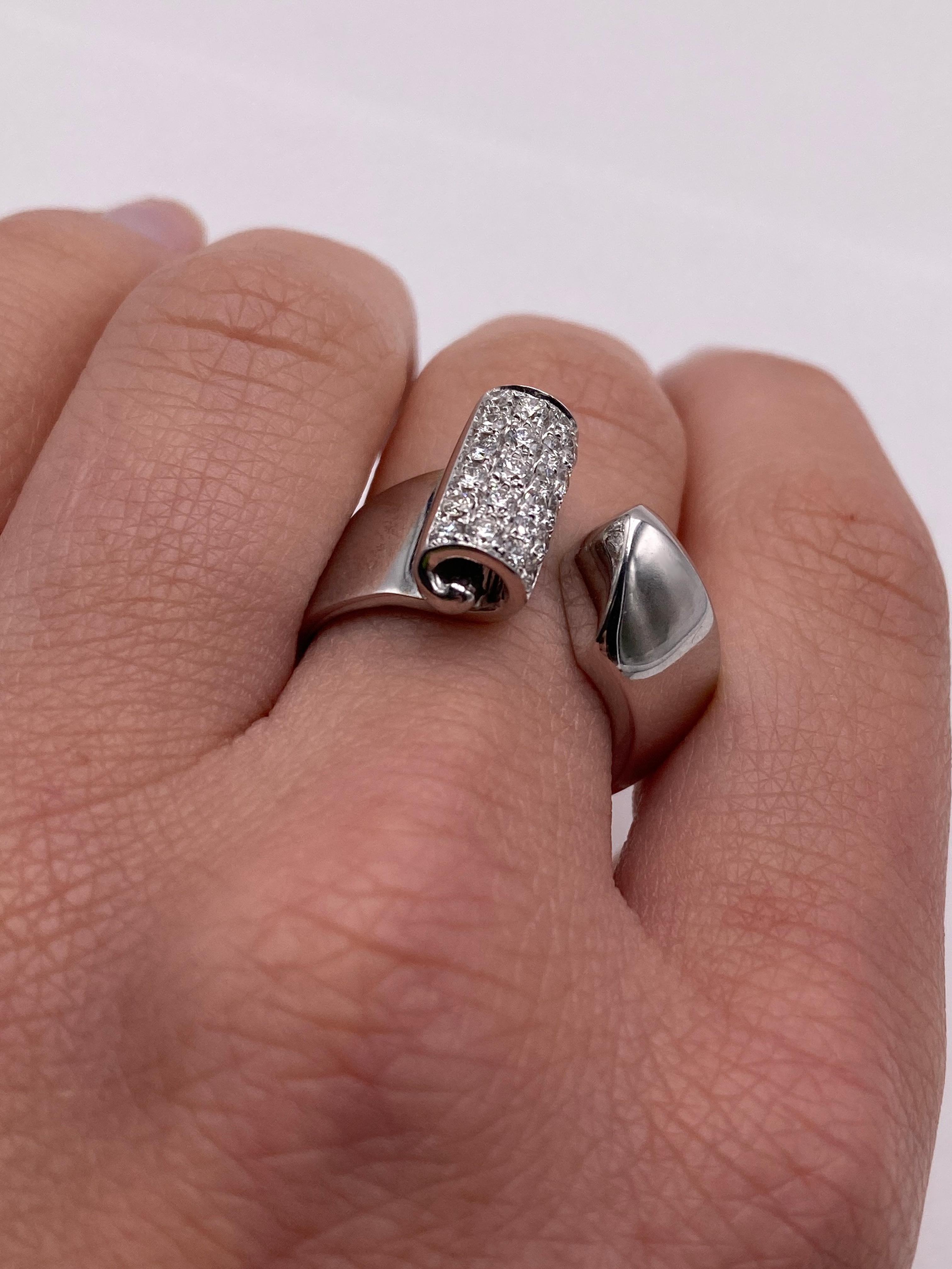 Brilliant Cut Rossella Ugolini Art Deco Style 18K Gold 0.22 Carat White Diamond Band Ring For Sale