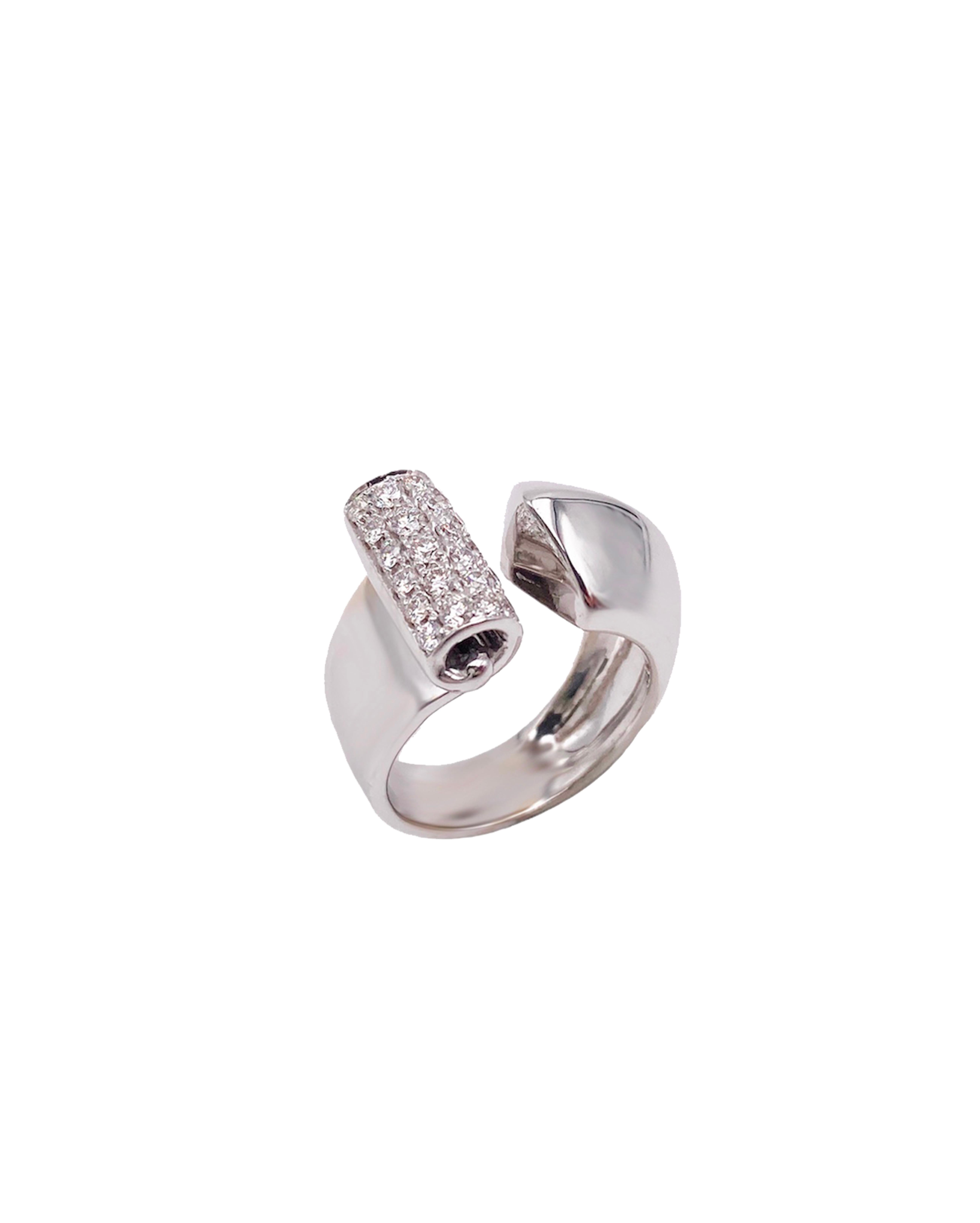 Rossella Ugolini Art Deco Style 18K Gold 0.22 Carat White Diamond Band Ring For Sale 4