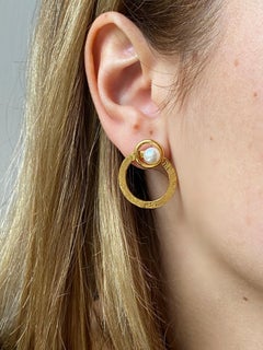 Rossella Ugolini Artisan Hammered 18K Yellow Gold Modern Hoops Stud Earrings