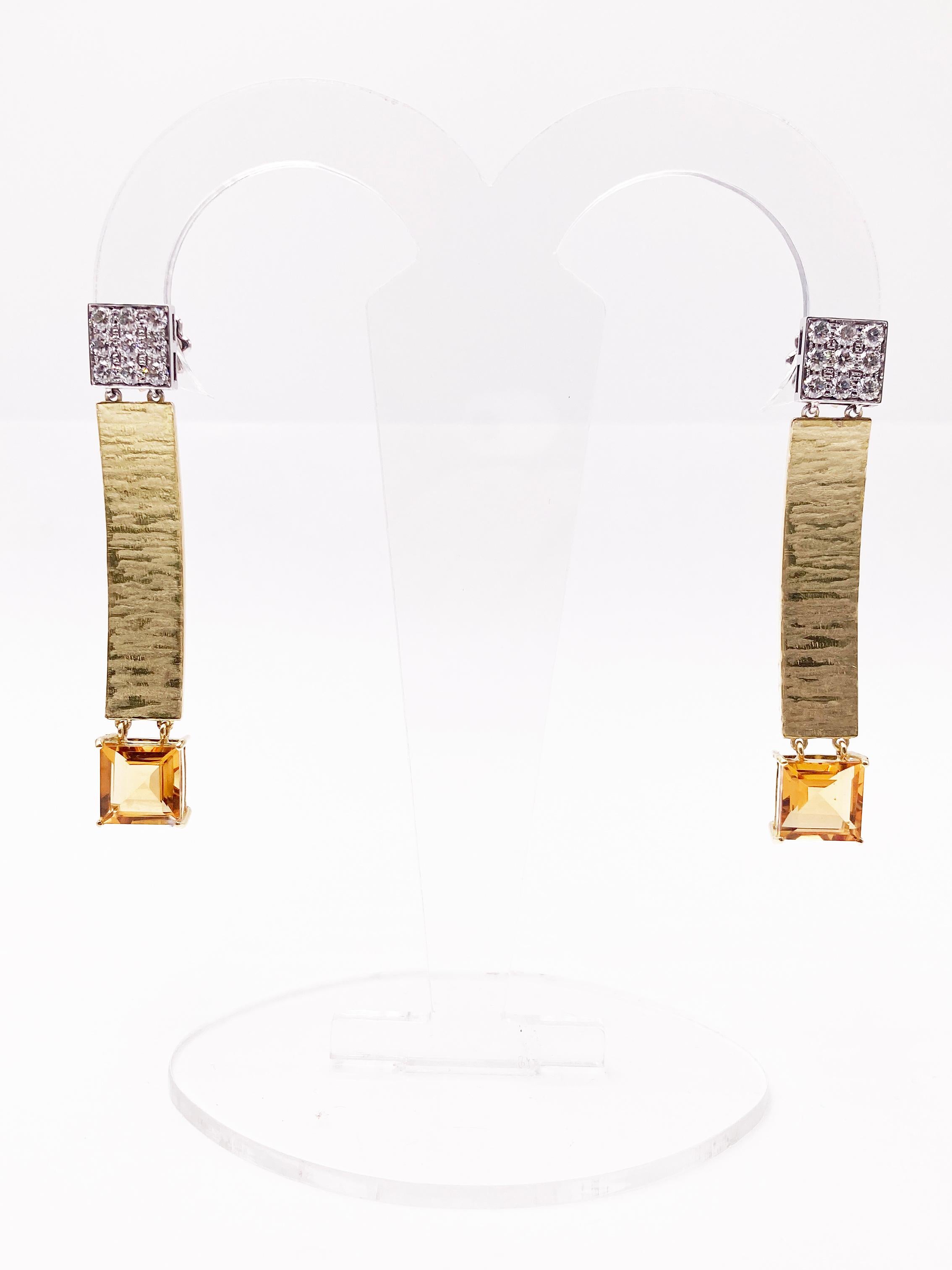 Rossella Ugolini, artiste, boucles d'oreilles en or jaune 18 carats, diamants blancs 1,80 carat et citrine en vente 5