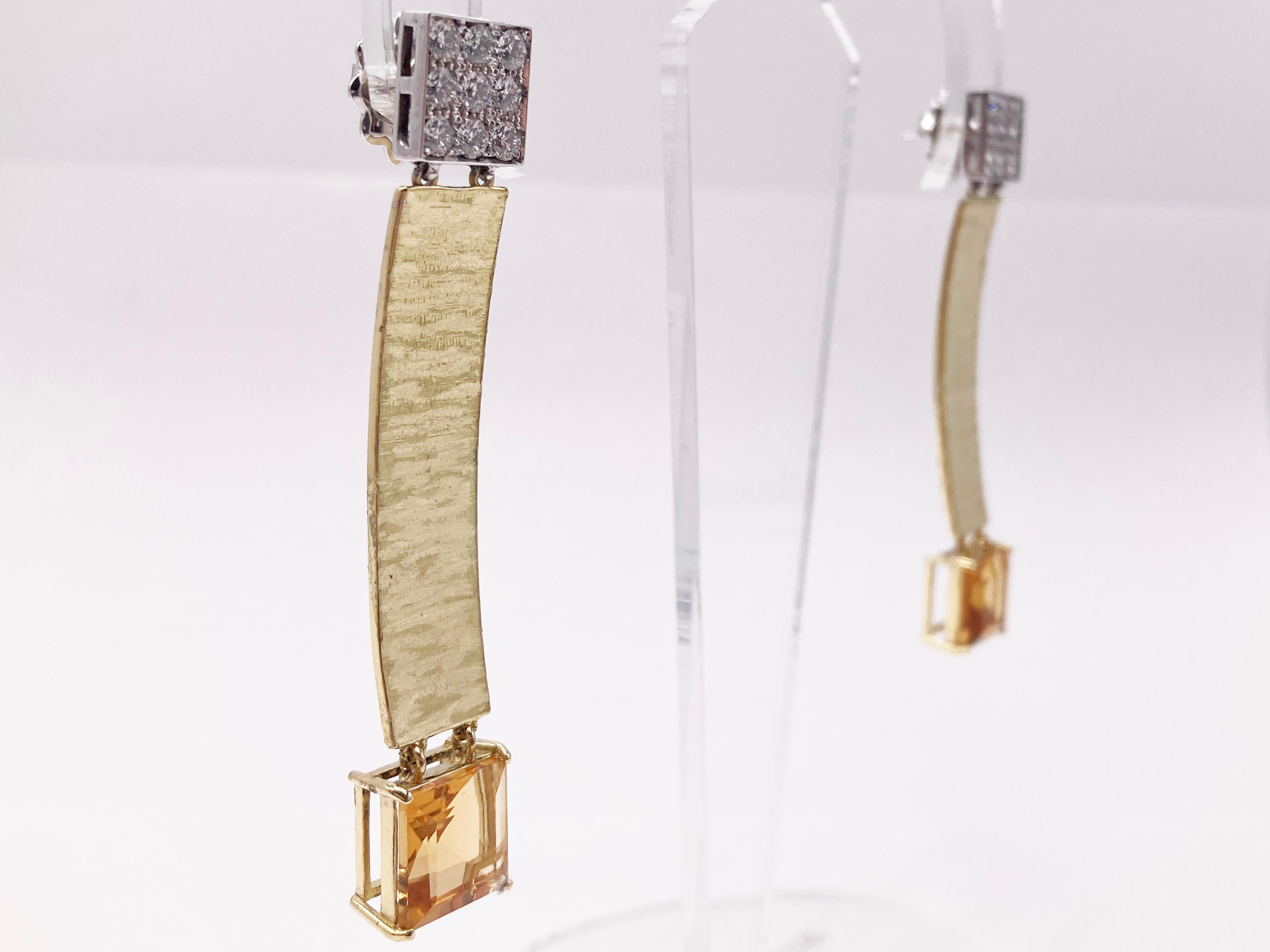 Rossella Ugolini, artiste, boucles d'oreilles en or jaune 18 carats, diamants blancs 1,80 carat et citrine Pour femmes en vente