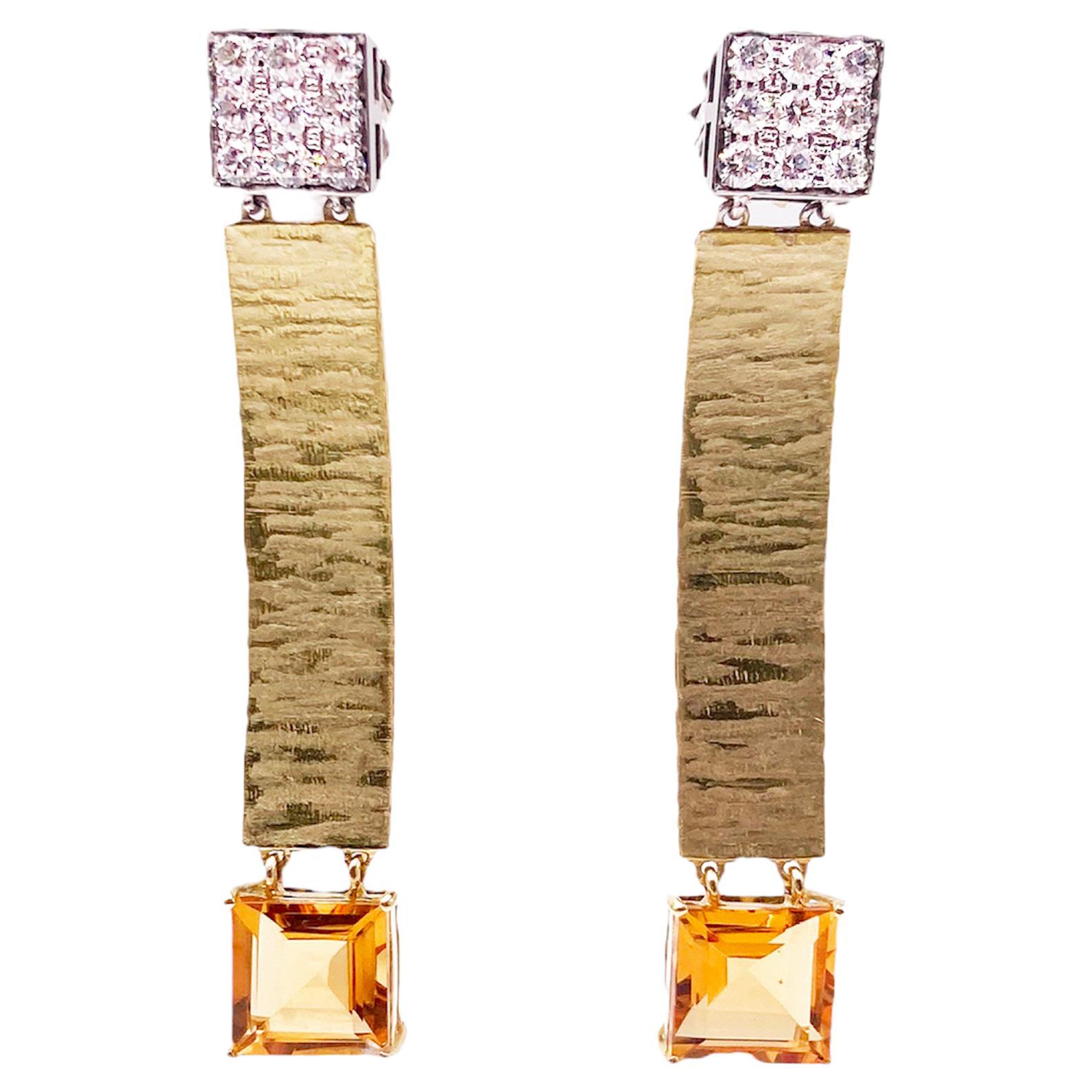 Rossella Ugolini Artist 1.80 Ct White Diamonds Citrine 18K Yellow Gold Earrings