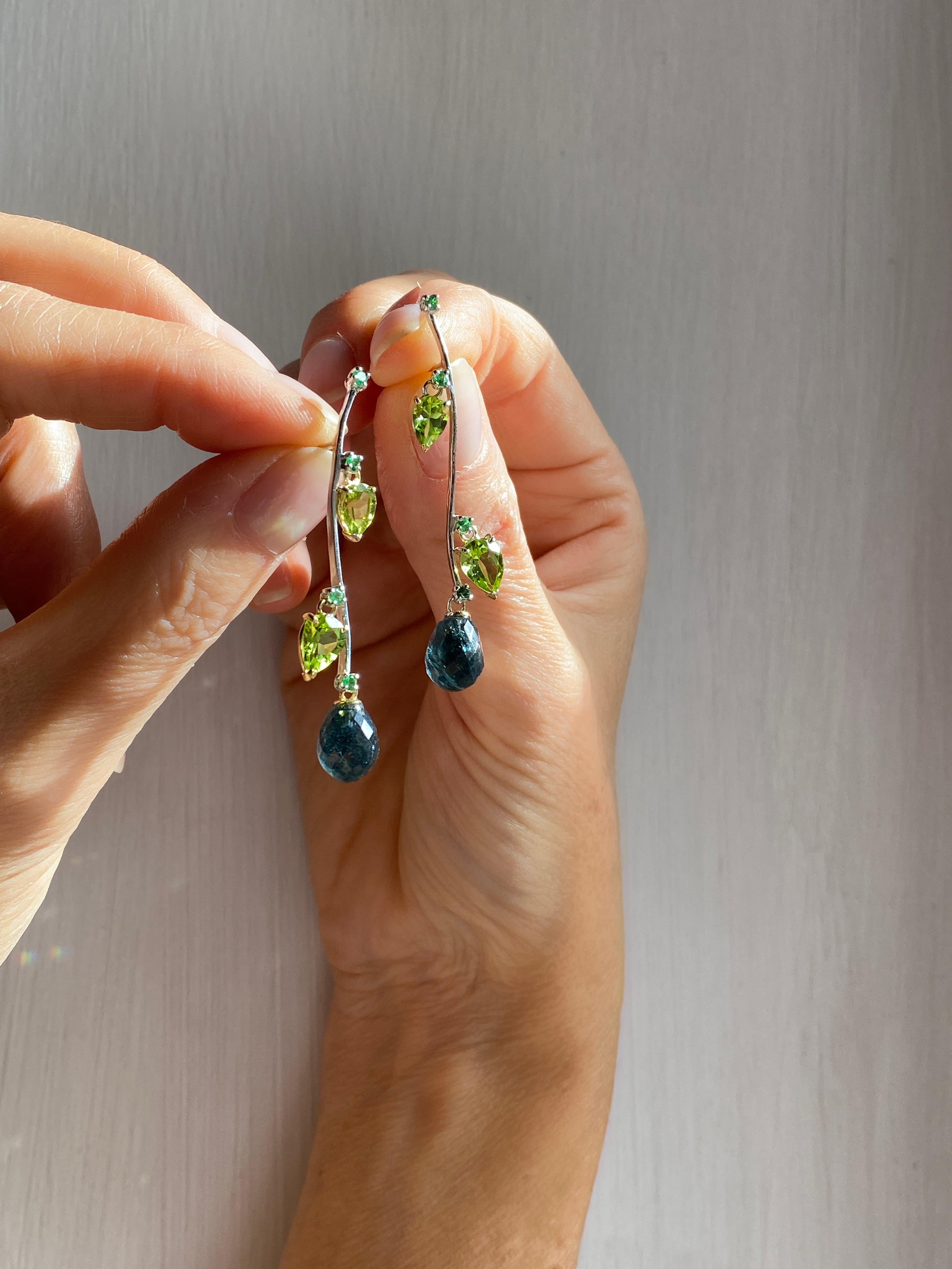 Rossella Ugolini Blue-Green Tourmaline Peridot Emeralds 18K Gold Dangle Earrings For Sale 11