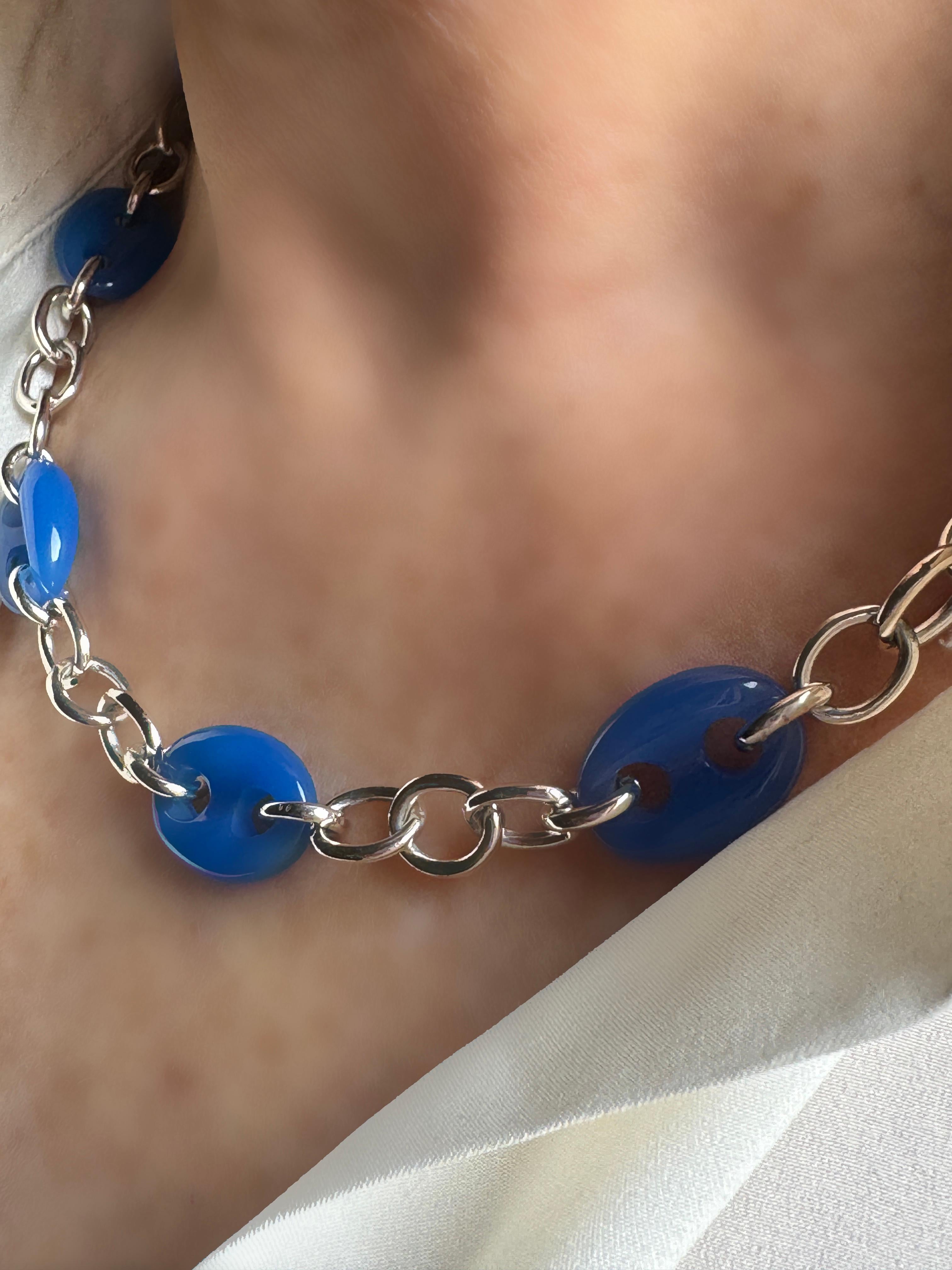 Moderno Rossella Ugolini Catena D'Ancre Collana a catena in agata blu A. Silver in vendita