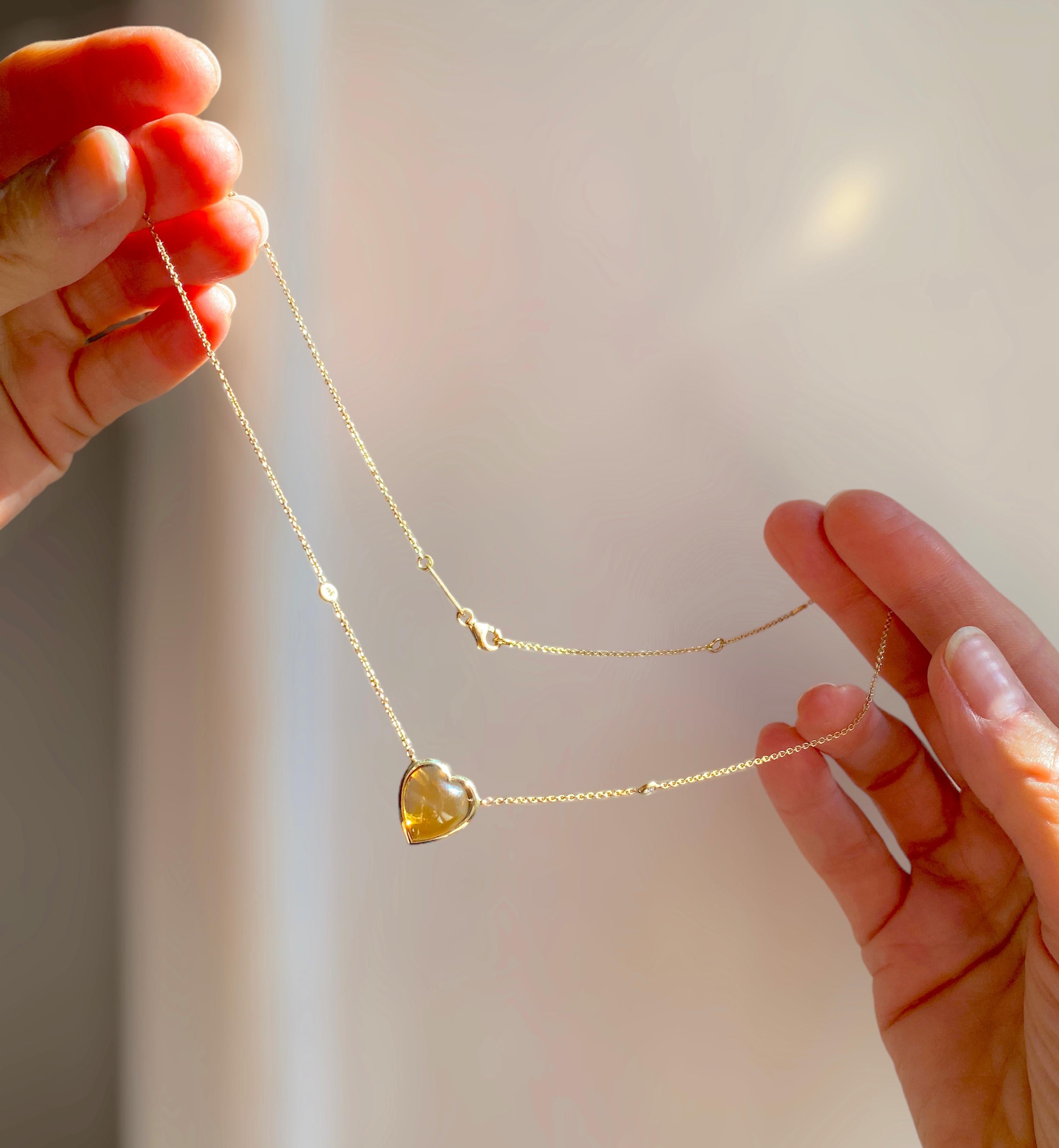 Modern Available Now Rossella Ugolini Citrine Love Heart 18K Gold Diamonds  Necklace For Sale