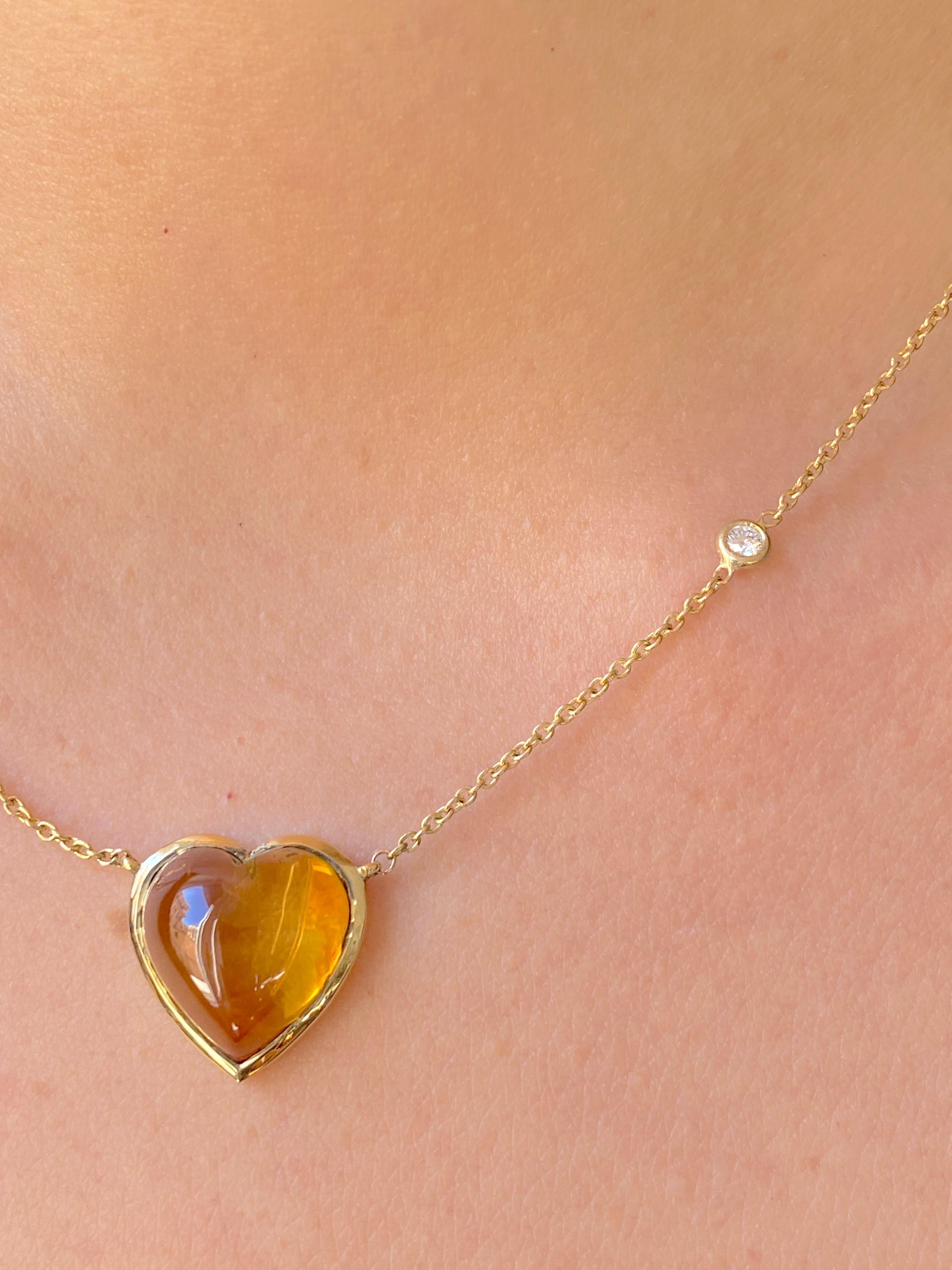 Heart Cut Available Now Rossella Ugolini Citrine Love Heart 18K Gold Diamonds  Necklace For Sale