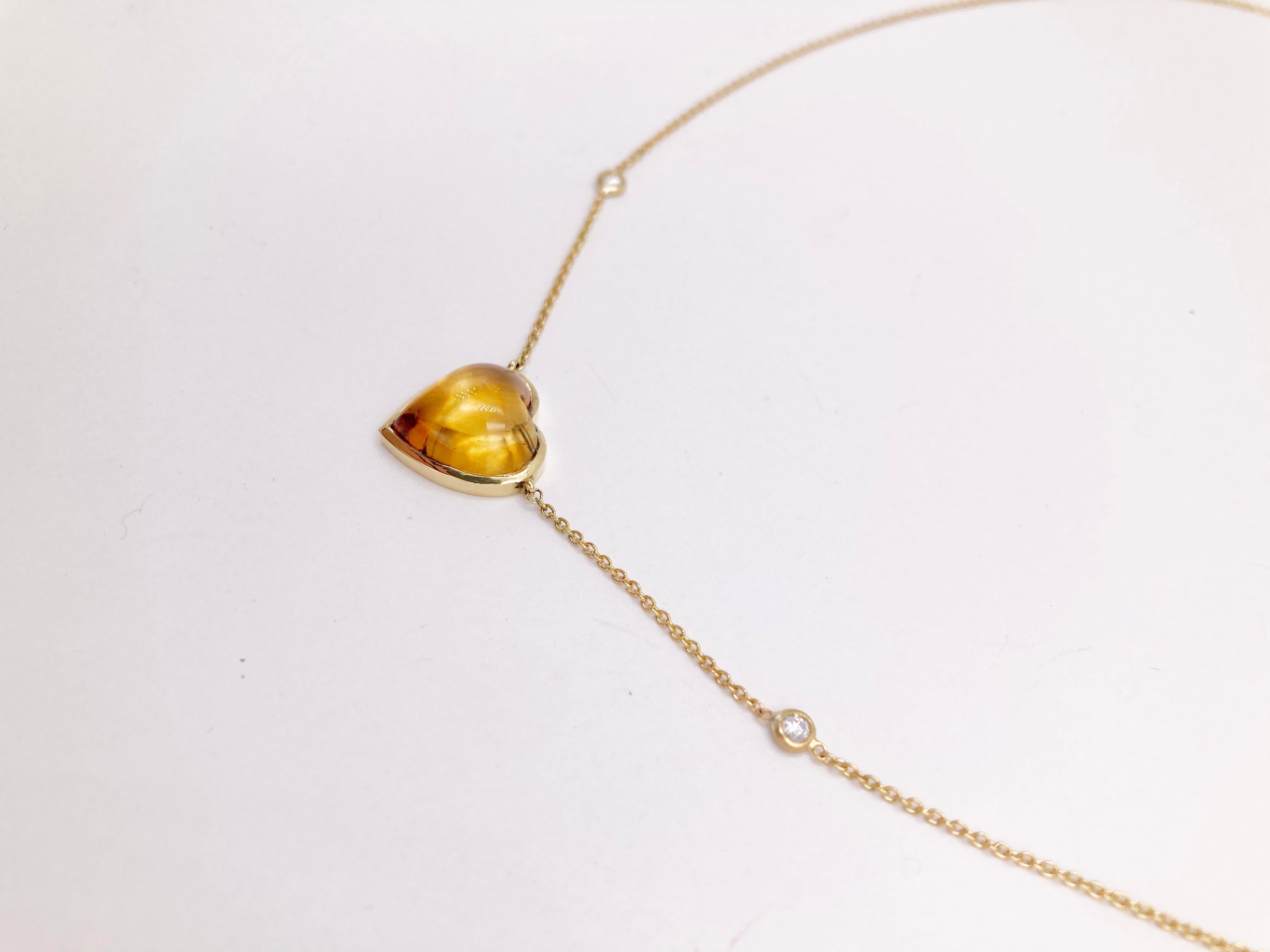 Available Now Rossella Ugolini Citrine Love Heart 18K Gold Diamonds  Necklace In New Condition For Sale In Rome, IT