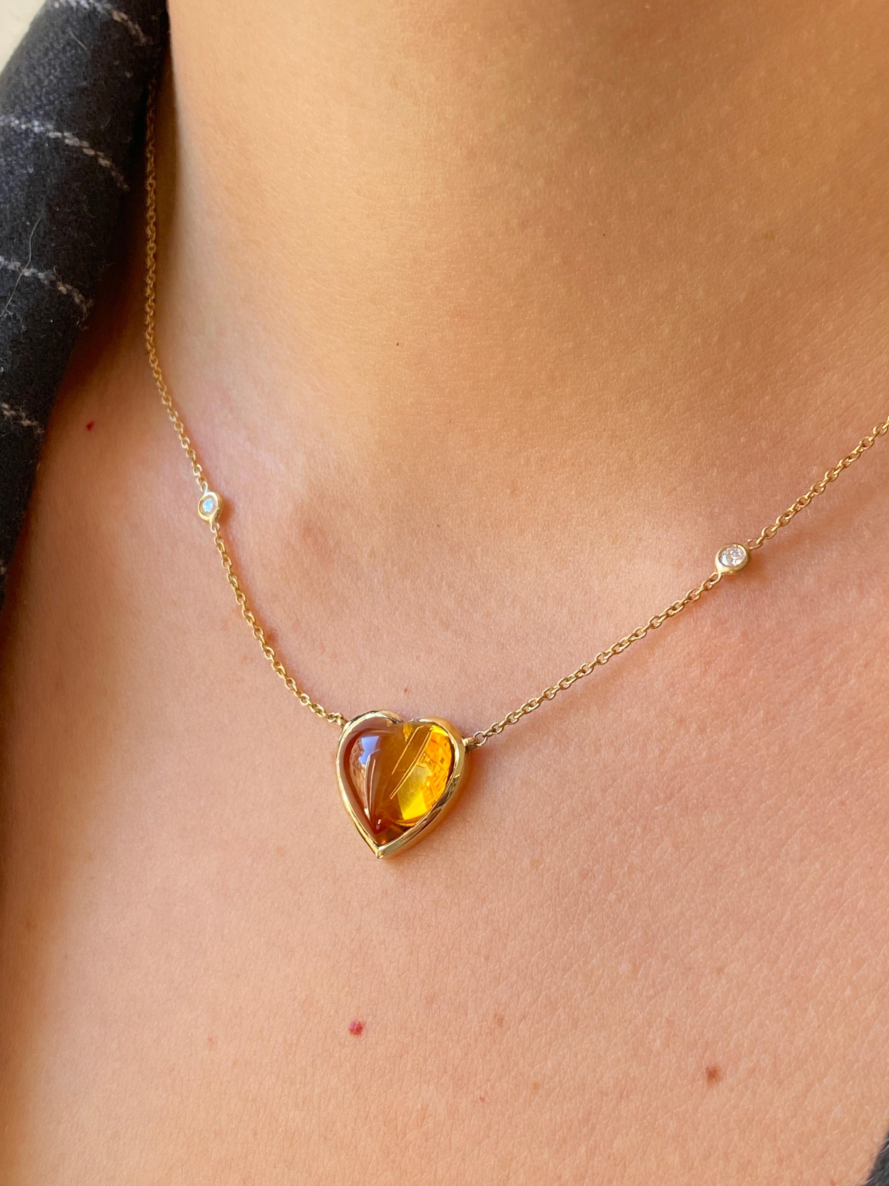 Women's or Men's Available Now Rossella Ugolini Citrine Love Heart 18K Gold Diamonds  Necklace For Sale