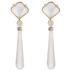 Rossella Ugolini Deco Style White Diamonds 18K Yellow Gold Rock Crystal Earrings