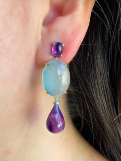 Rossella Ugolini Design Bold Earrings Amethyst and Aquamarine 18K Yellow Gold