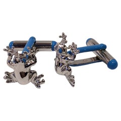 Rossella Ugolini Frog Cufflinks Sterling Silver Blue Enamel Made in Italy