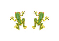 Rossella Ugolini Frog Rubies Eyes 18k Yellow Gold Enamel Cufflinks Made in Italy