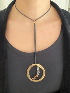 Rossella Ugolini Garnet Amethyst Citrine Pendant Moon Shape Silk Cord Necklaces