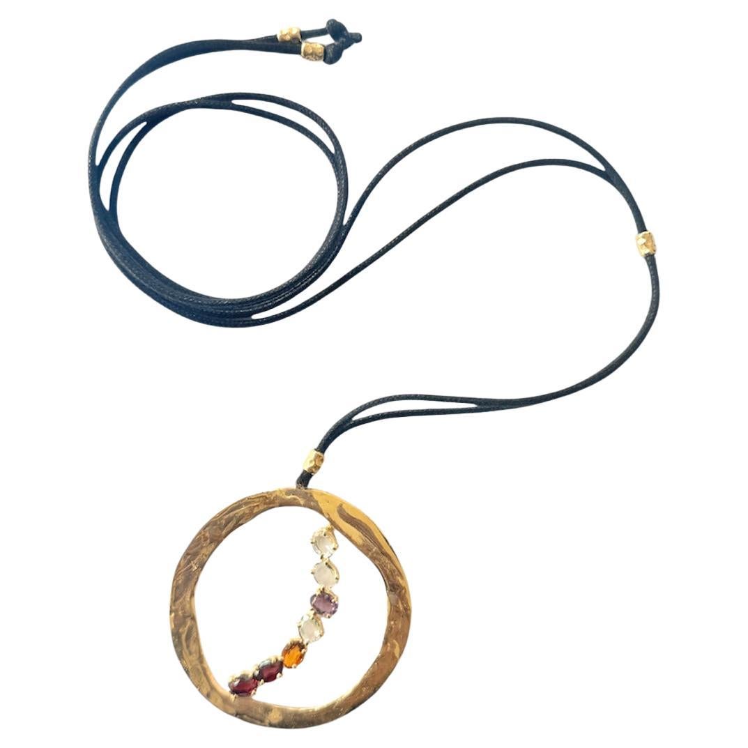 Rossella Ugolini Garnet Amethyst Citrine Pendant Moon Shape Silk Cord Necklaces in vendita
