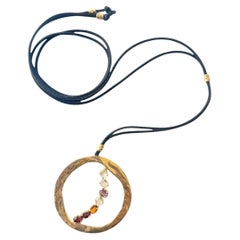 Rossella Ugolini Garnet Amethyst Citrine Pendant Moon Shape Silk Cord Necklaces