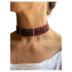 Rossella Ugolini Garnet and White Diamonds Choker 18k Gold Made in Italy