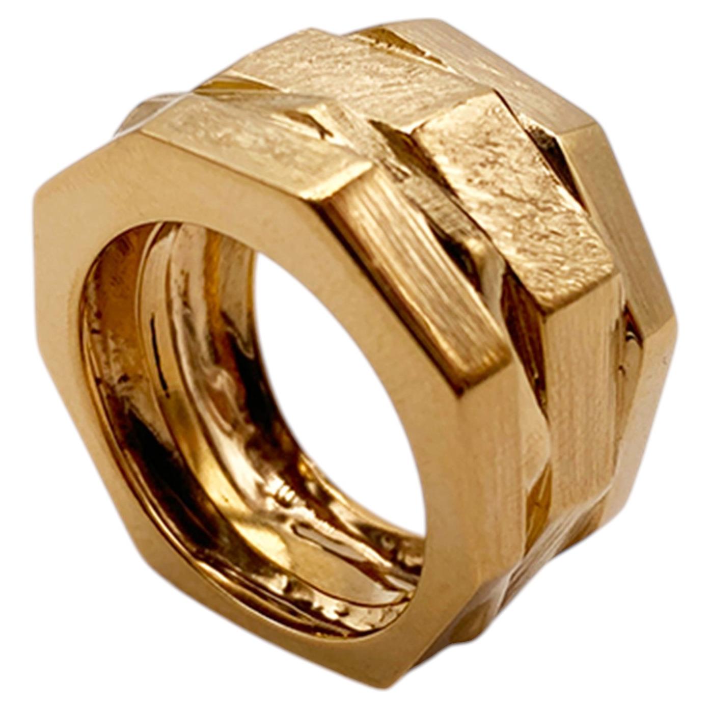 Rossella Ugolini Handgefertigter einzigartiger Ring für Herren aus 14 Karat Gelbgold