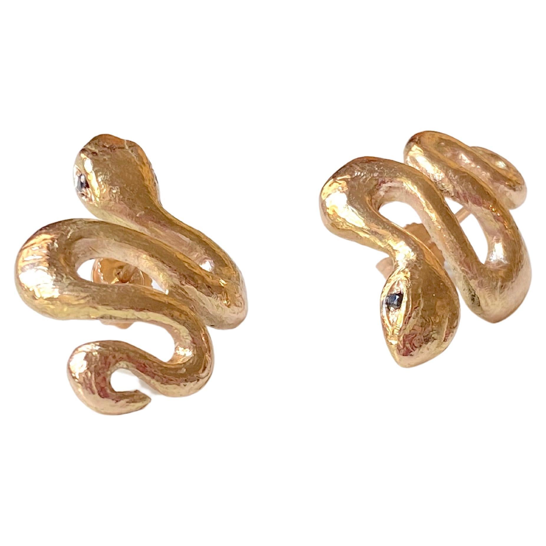 Rossella Ugolini Handcrafted 18K Hammered Yellow Gold Diamonds Stud Earrings