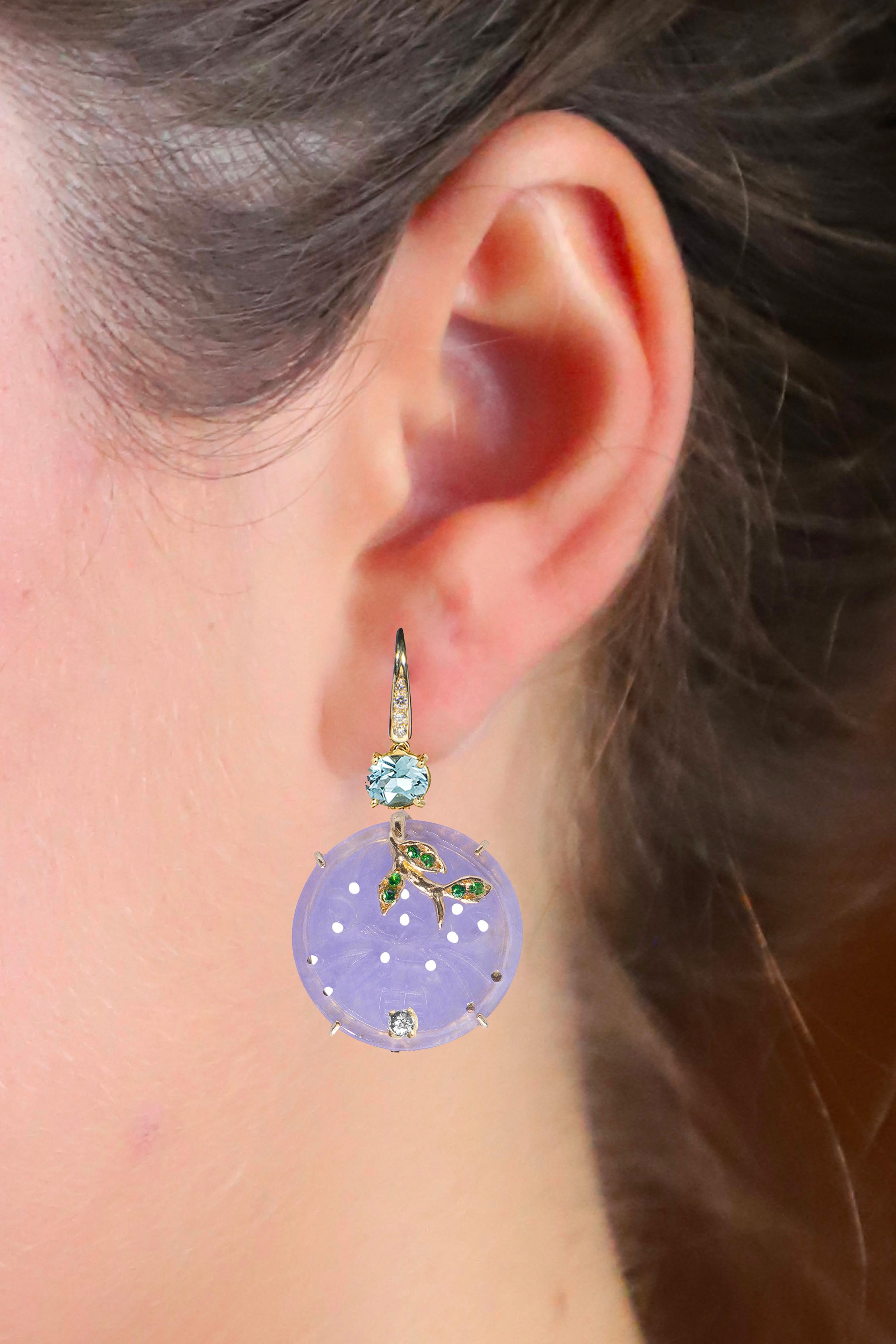  Rossella Ugolini Pendants d'oreilles en or 18 carats avec aigue-marine et diamants, fabriqués à la main Pour femmes en vente