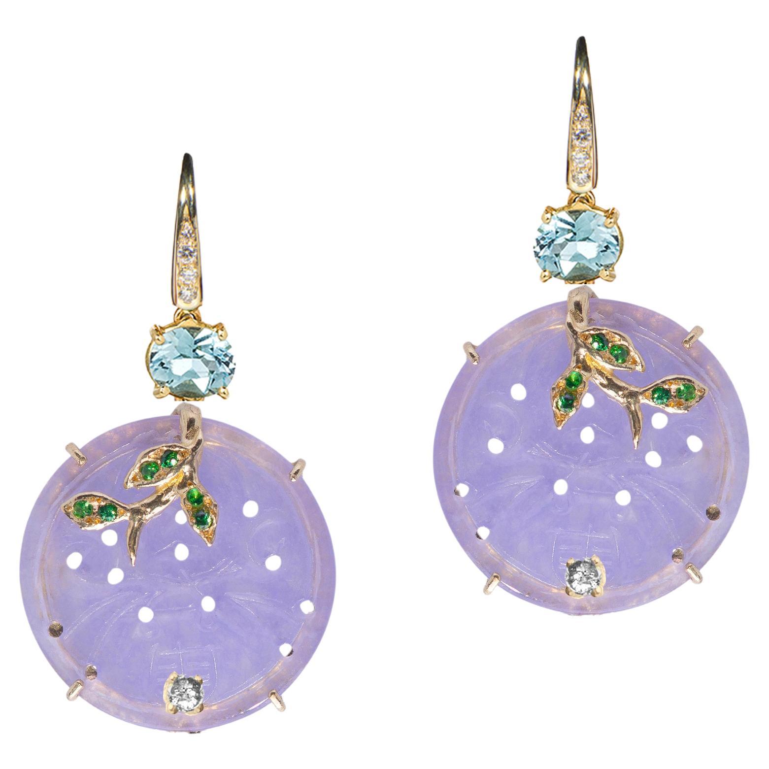  Rossella Ugolini Pendants d'oreilles en or 18 carats avec aigue-marine et diamants, fabriqués à la main en vente