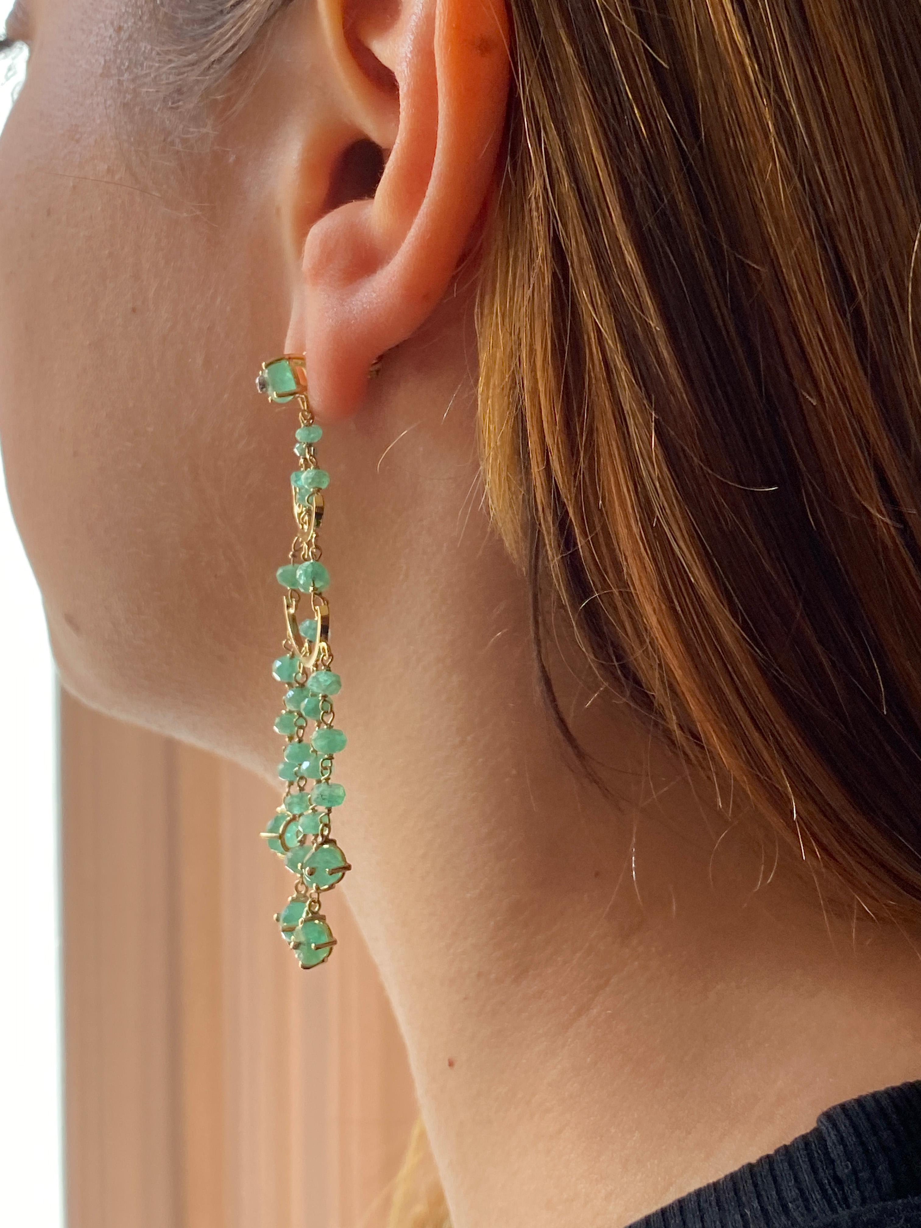 Art Deco Rossella Ugolini Handcrafted Emerald Chandelier Earrings Italian Craftsmanship For Sale