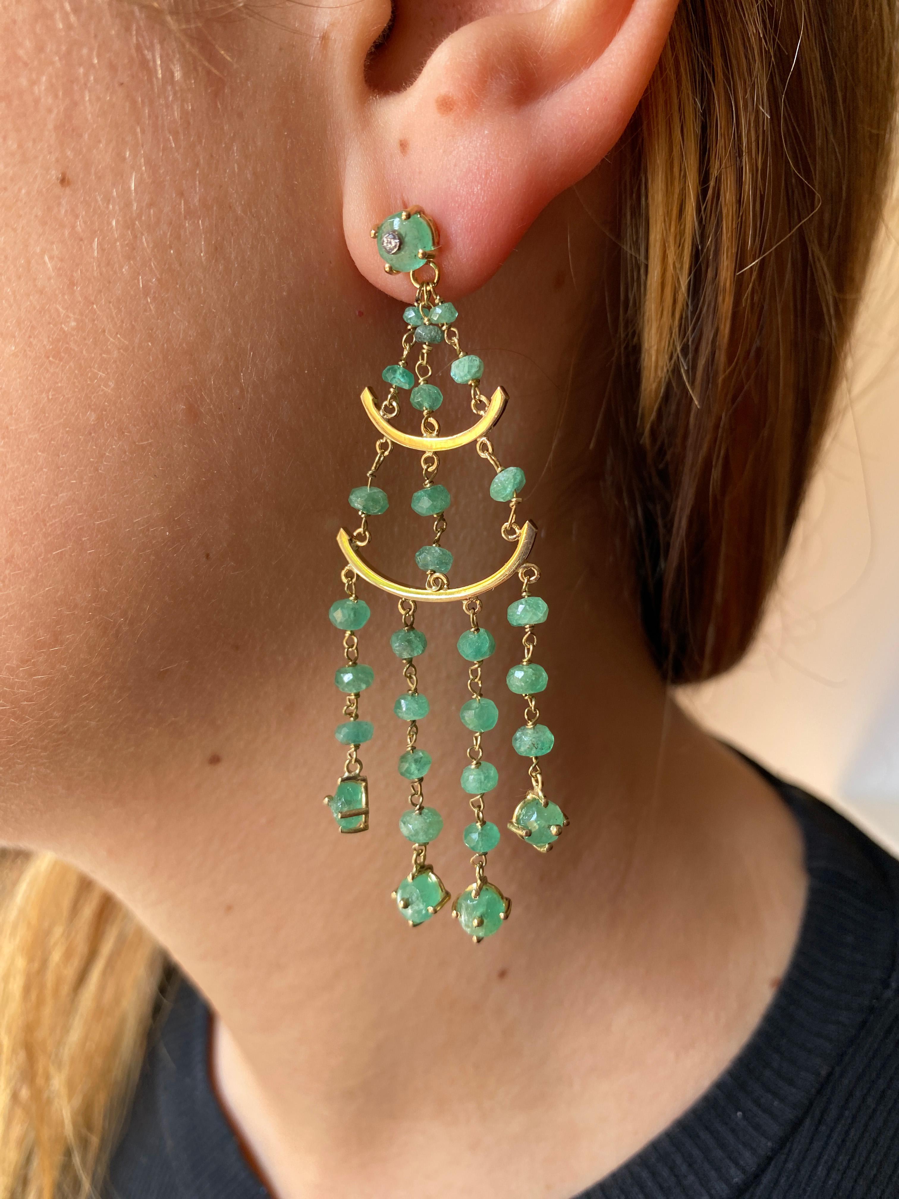 Bead Rossella Ugolini Handcrafted Emerald Chandelier Earrings Italian Craftsmanship For Sale
