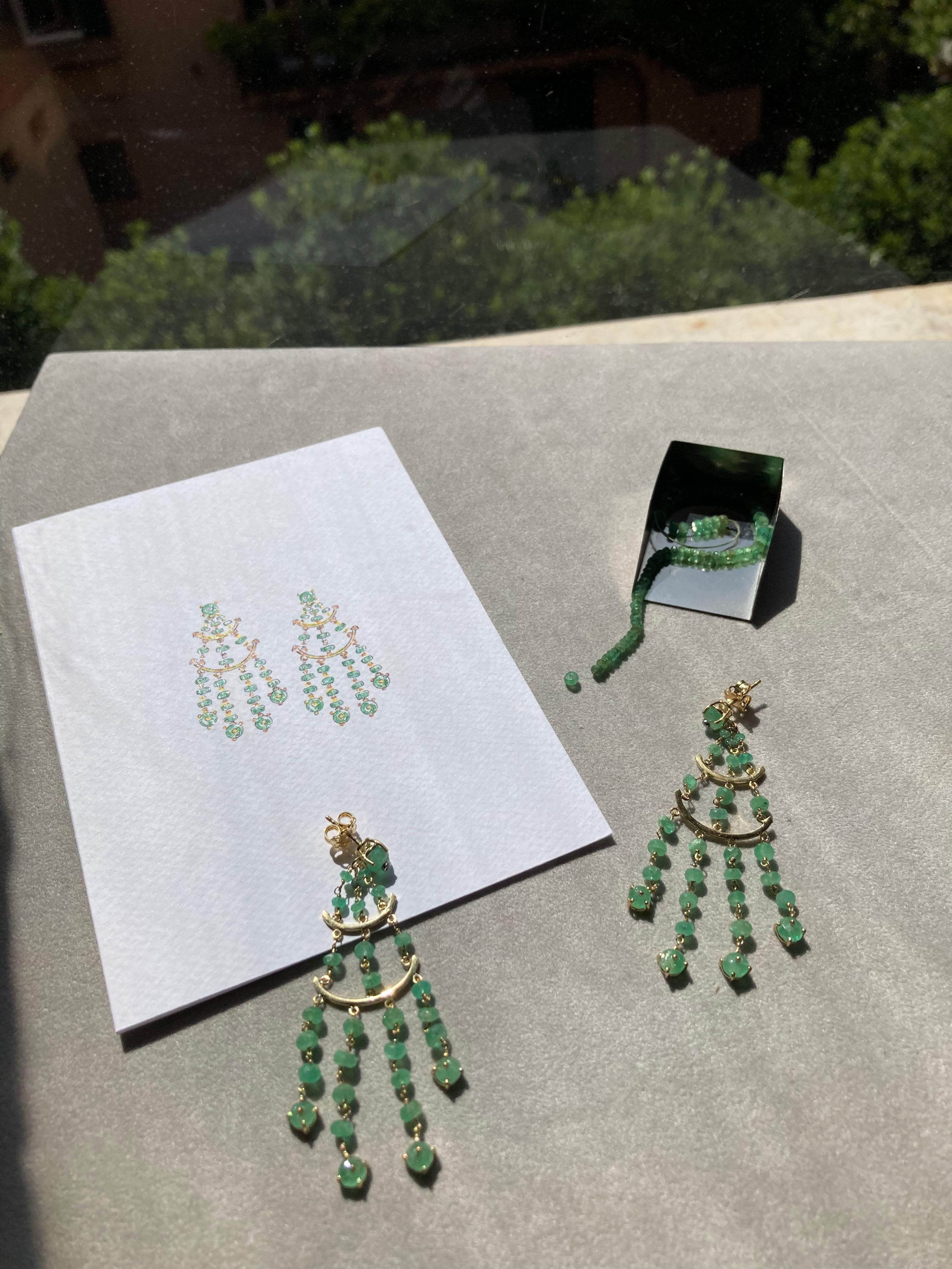 Rossella Ugolini Handcrafted Emerald Chandelier Earrings Italian Craftsmanship For Sale 2