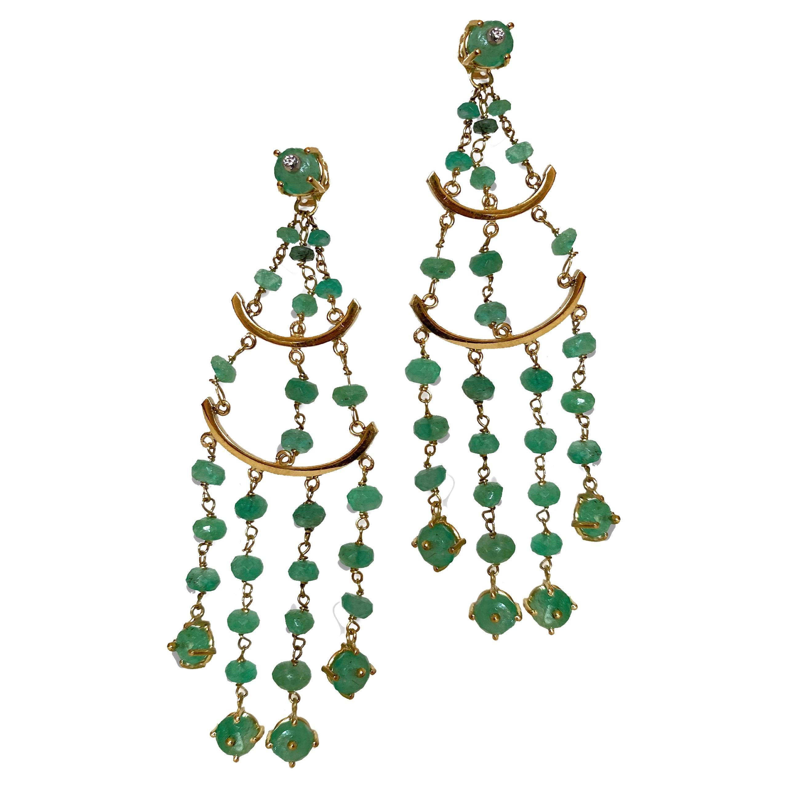 Rossella Ugolini Handcrafted Emerald Chandelier Earrings Italian Craftsmanship For Sale