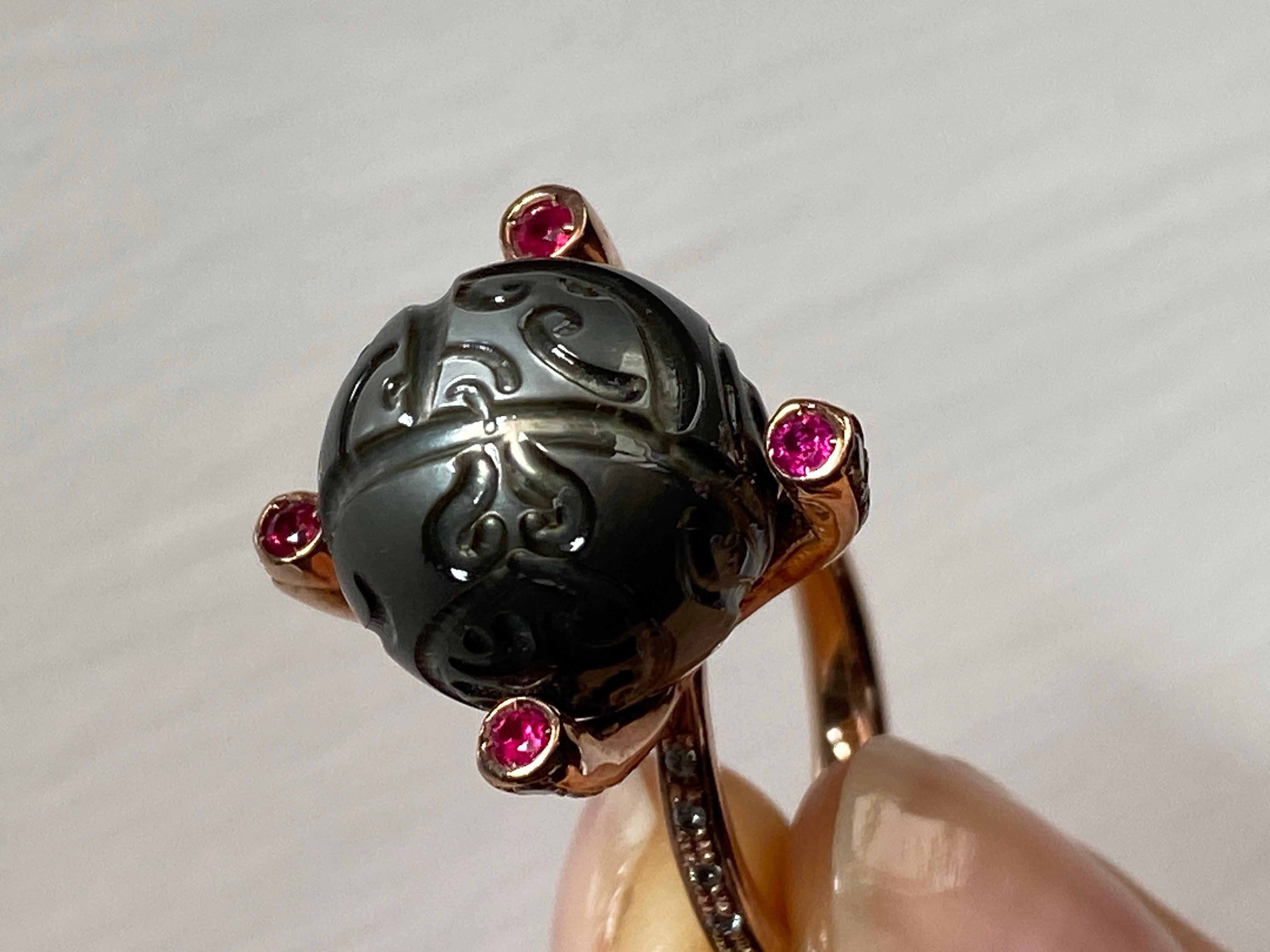 Artist Rossella Ugolini Limited Edition Gold Diamonds Ruby Amulet Ring For Sale