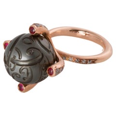 Rossella Ugolini Limited Edition Gold Diamonds Ruby Amulet Ring