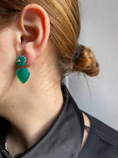 Rossella Ugolini Love Agata Verde Diamanti Oro 18k Orecchini pendenti Happy Flower