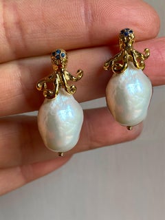 Rossella Ugolini Ocean-Inspired 18K Gold Octopus Sapphires Baroque Earrings