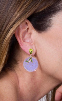 Rossella Ugolini Peridot 18K Yellow Gold 0.20 Carats Diamonds Floral Earrings