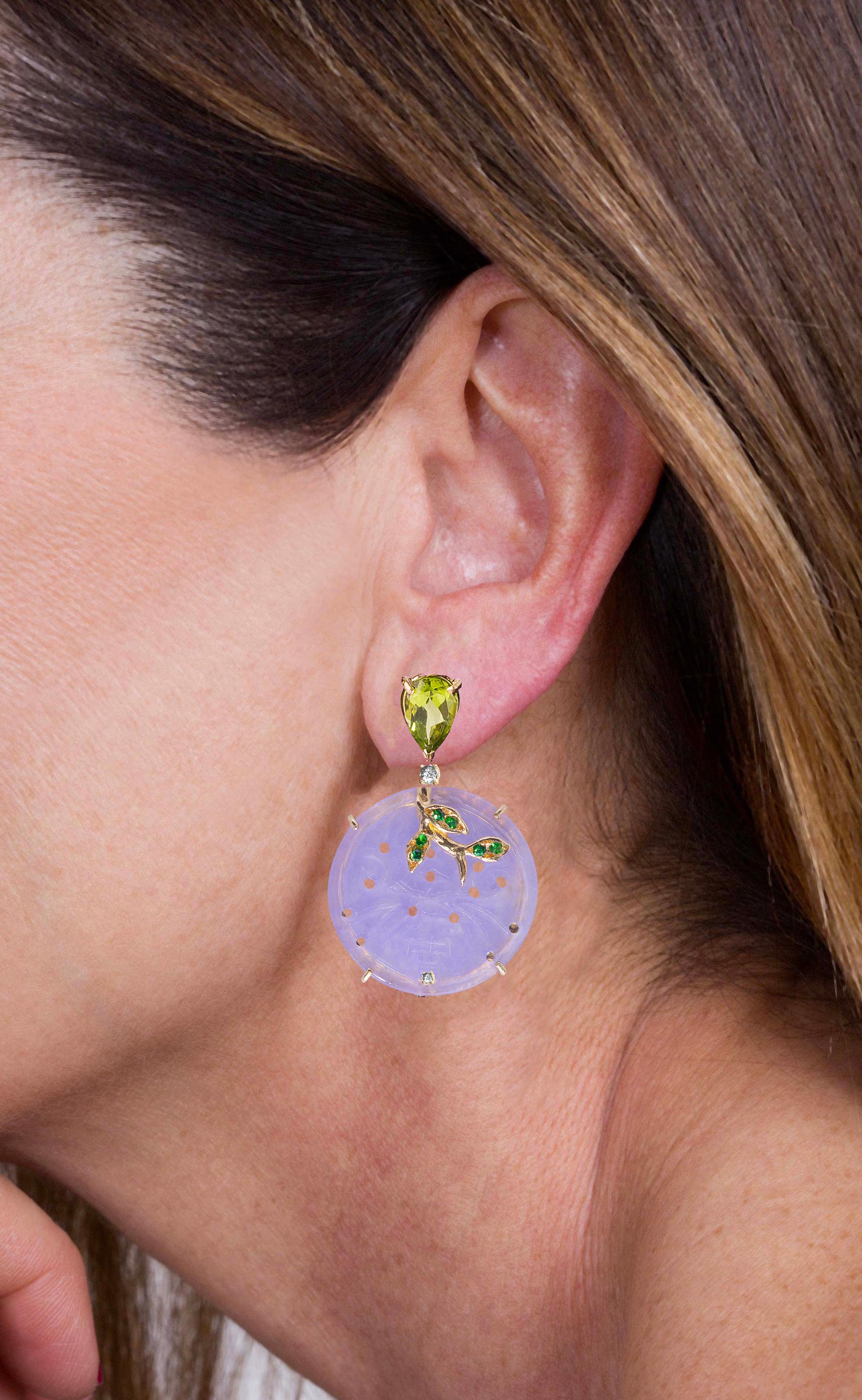 Rossella Ugolini Boucles d'oreilles à fleurs en or jaune 18 carats avec péridots de 0,20 carat en vente 2