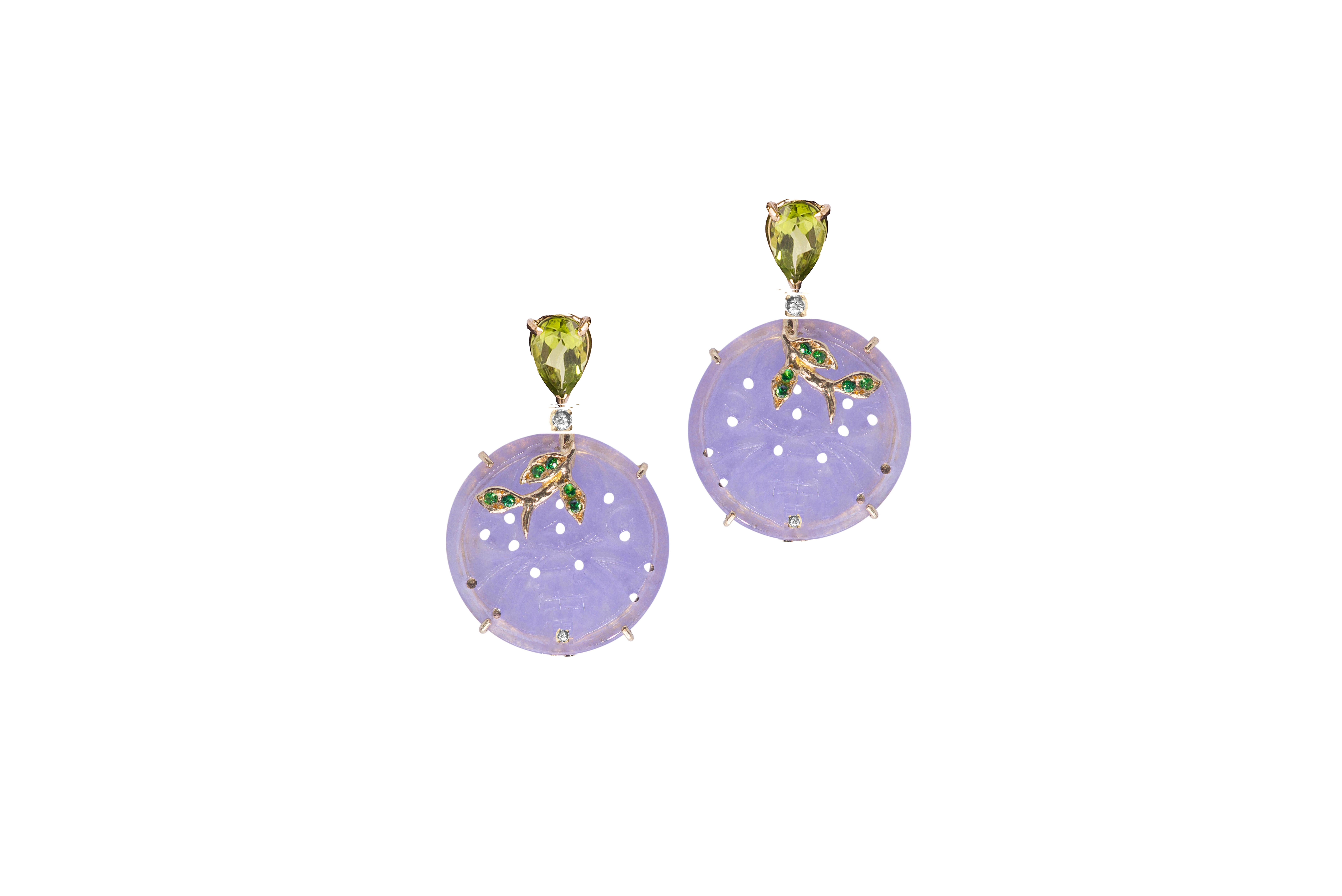 Rossella Ugolini Peridot 18K Yellow Gold 0.20 Carats Diamonds Floral Earrings