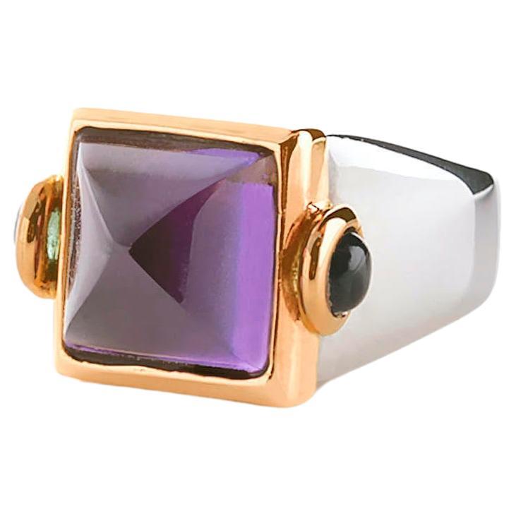 Rossella Ugolini Platinum 18K Gold Amethyst Tourmaline Italian Design Ring For Sale