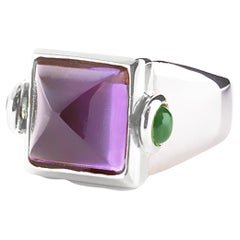 Rossella Ugolini Platinum Amethyst Emeralds Cocktail Ring Made in Italy 