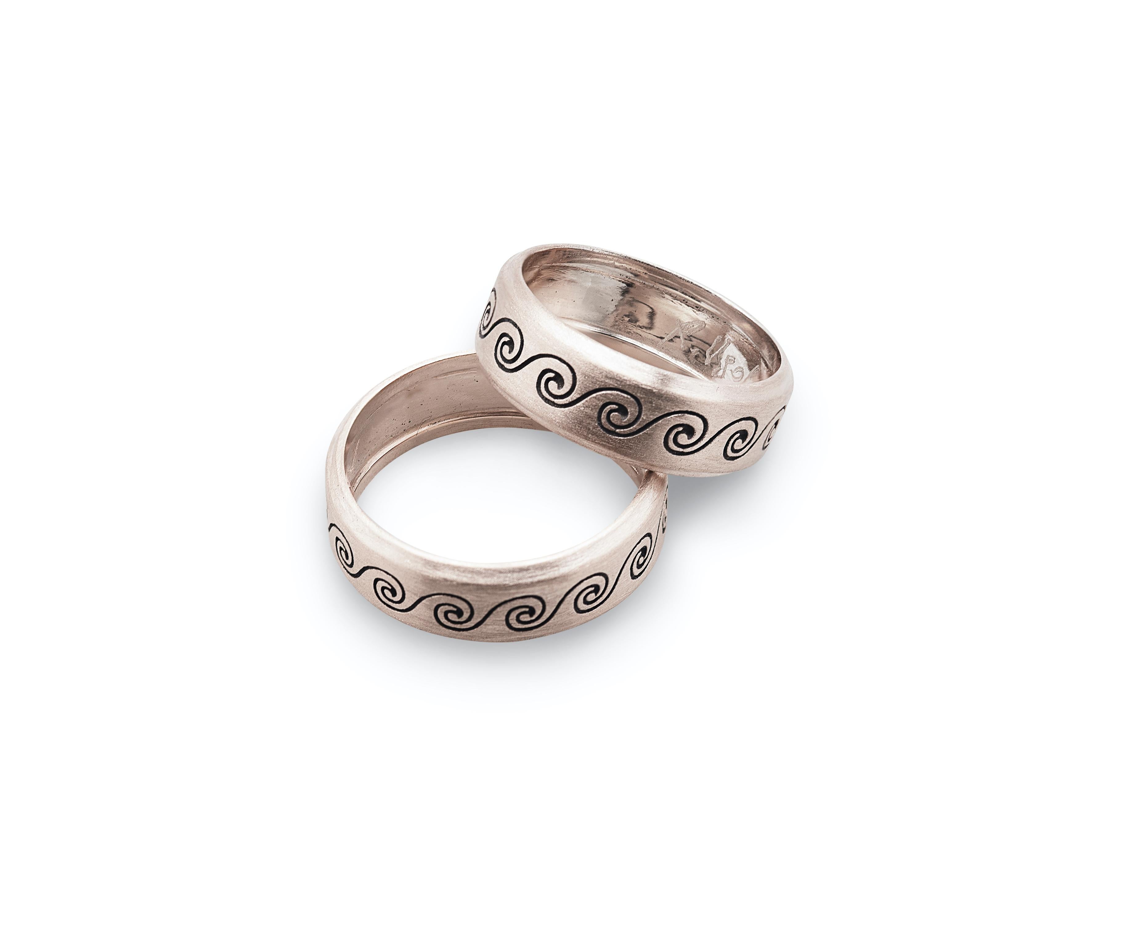 Rossella Ugolini Platinum Engagement Satin Wave Men Design Ring For Sale 1
