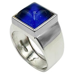 Rossella Ugolini Platinum Sugarloaf Cabochon Lapis Lazuli Man Signet Ring
