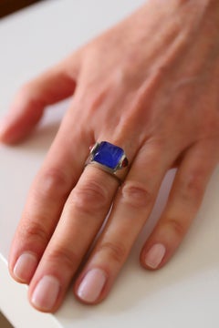 Rossella Ugolini Platinum Sugarloaf Cabochon Lapis Lazuli Rubies Man Ring